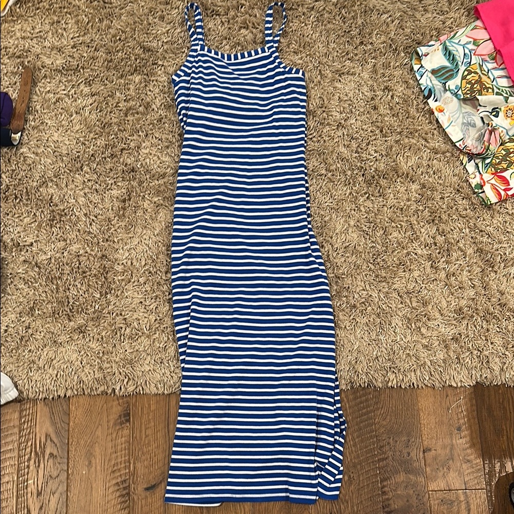 Blue and White Striped Tank Midi Dress - Classic Summer Style